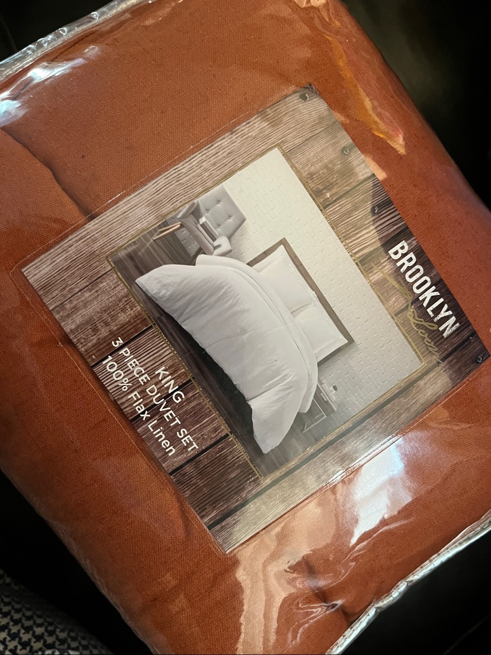 Brooklyn Loom~ 3-Piece King line Duvet Set in Rust~ 💯 Linen - red orange